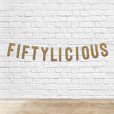 Fiftylicious Glitter Banner By KreateSquare Happy 50th Birthday & Anniversary Décor Sparkling Milestone Party Decorations